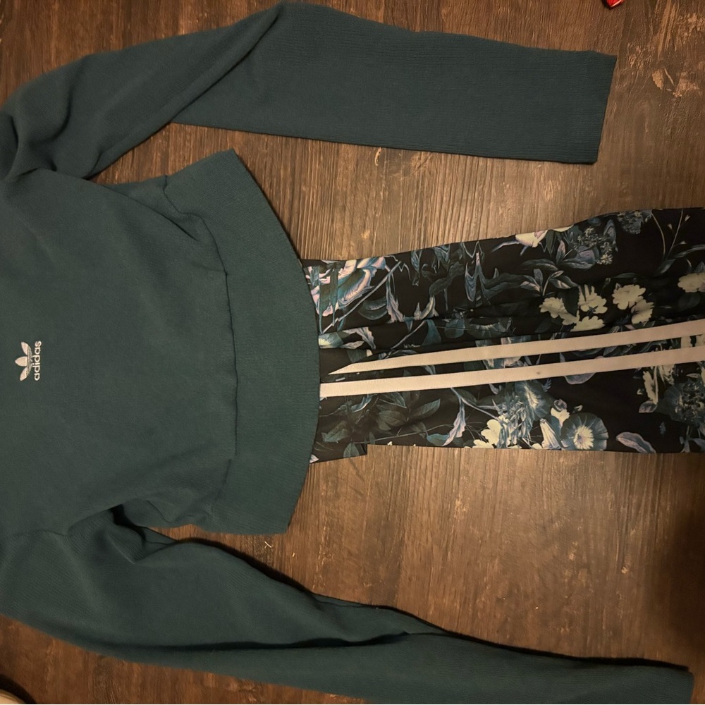 Adidas Kids Floral Leggings - Black and Blue